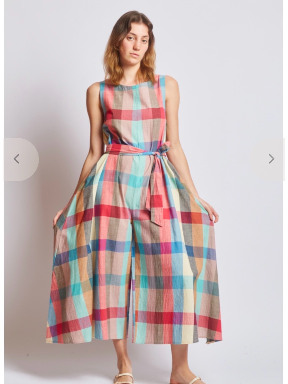 Sleeveless Multicolor Plaid Wide-Leg Jumpsuit